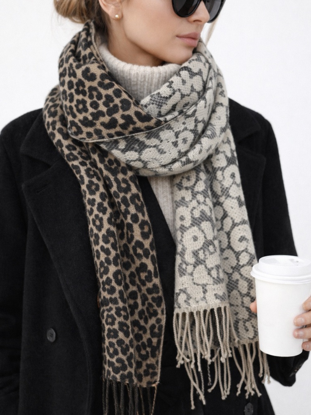 Croft & Barrow Reversible Leopard Scarf Fringe Wrap Mob Wife Rich Girl Glam